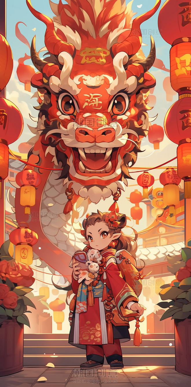 卡通可爱的中国龙新年龙中国风格的卡通龙