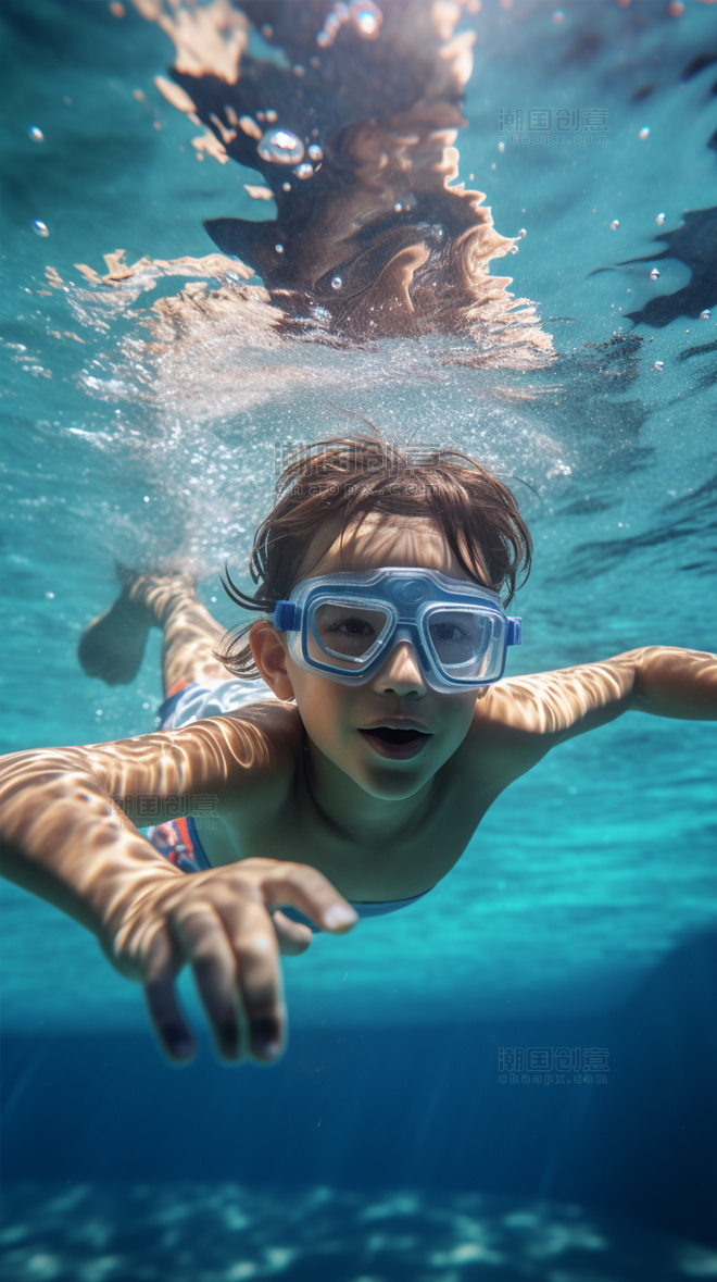 夏季少儿游泳潜水高清摄影图夏天夏日运动体育
