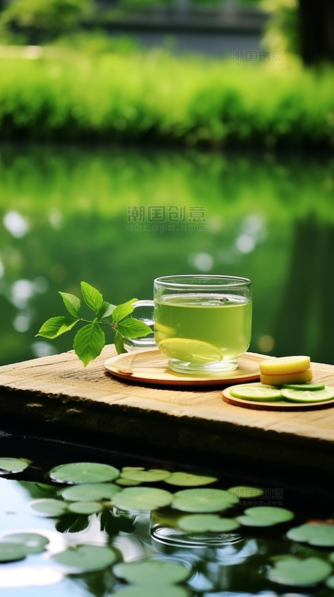 中国风喝茶意境茶杯茶碗绿茶