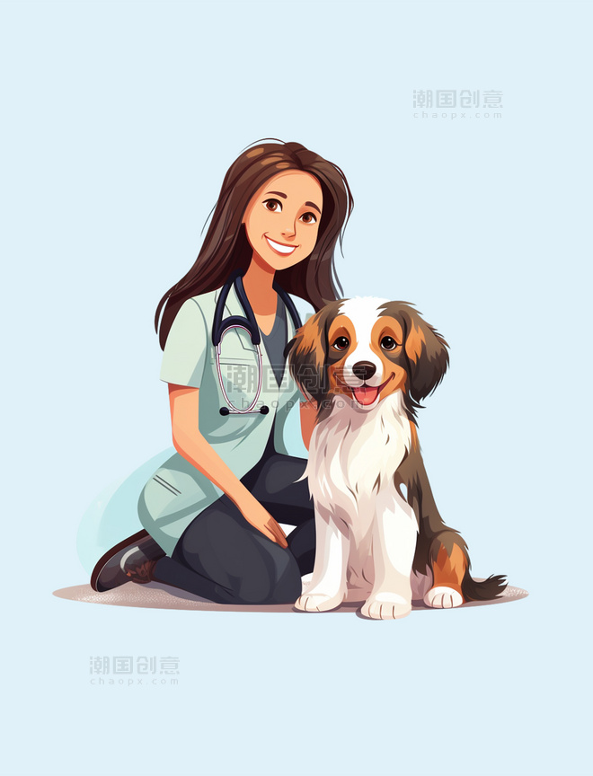 宠物医生带狗的女孩可以在线咨询医生