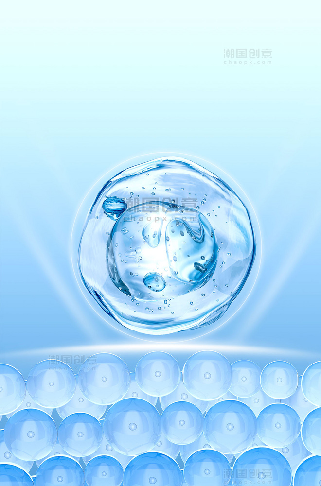 3D水分子分解化妆品蓝色细胞场景