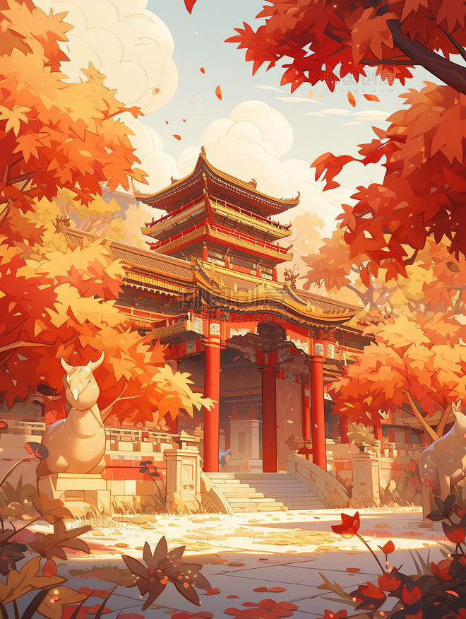 红色秋天北京城金秋树叶秋季秋日