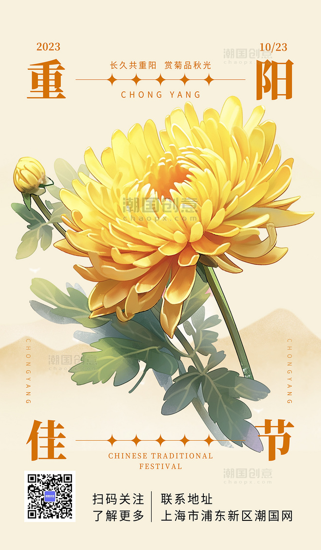 黄色重阳佳节菊花广告宣传海报