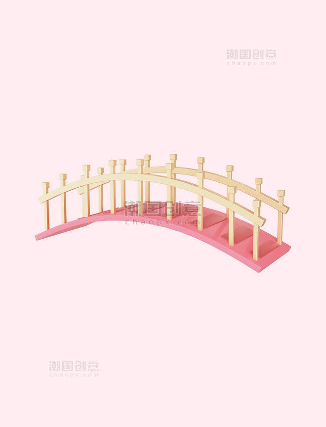 粉色3D立体七夕建筑鹊桥