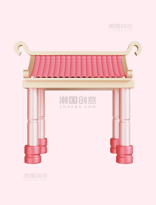 粉色3D立体中式七夕门楼建筑