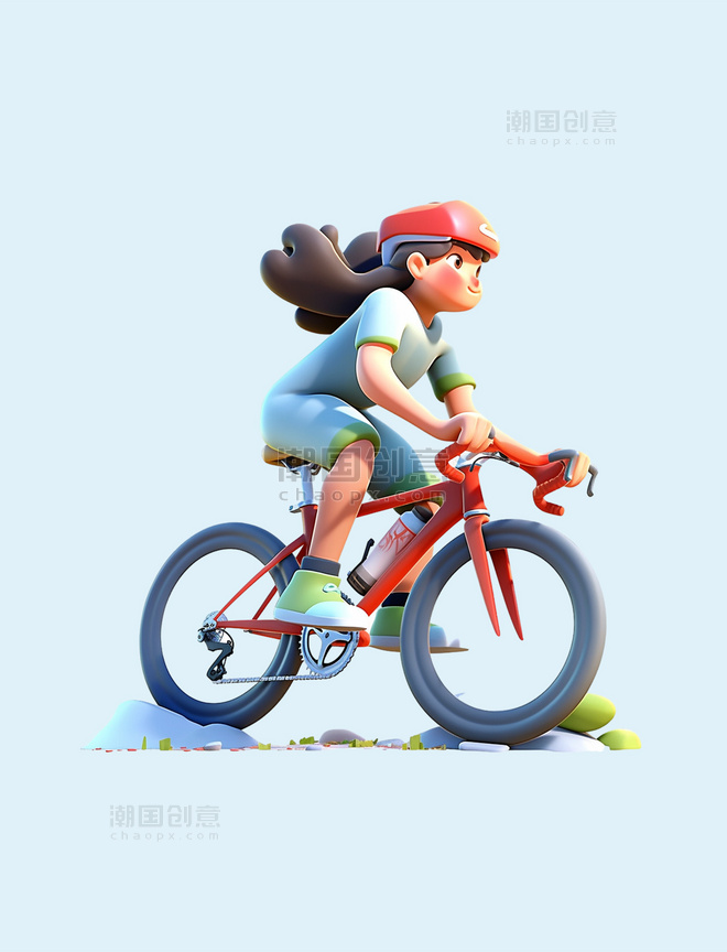 亚运会3D人物竞技比赛红色帽子女子骑单车