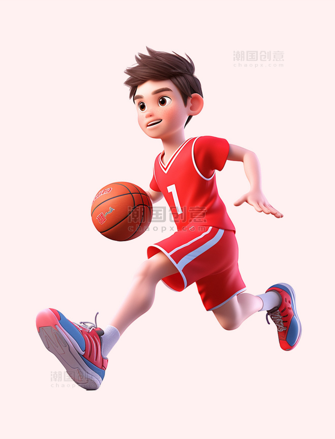 亚运会3D人物竞技比赛红运动员男孩打篮球元素