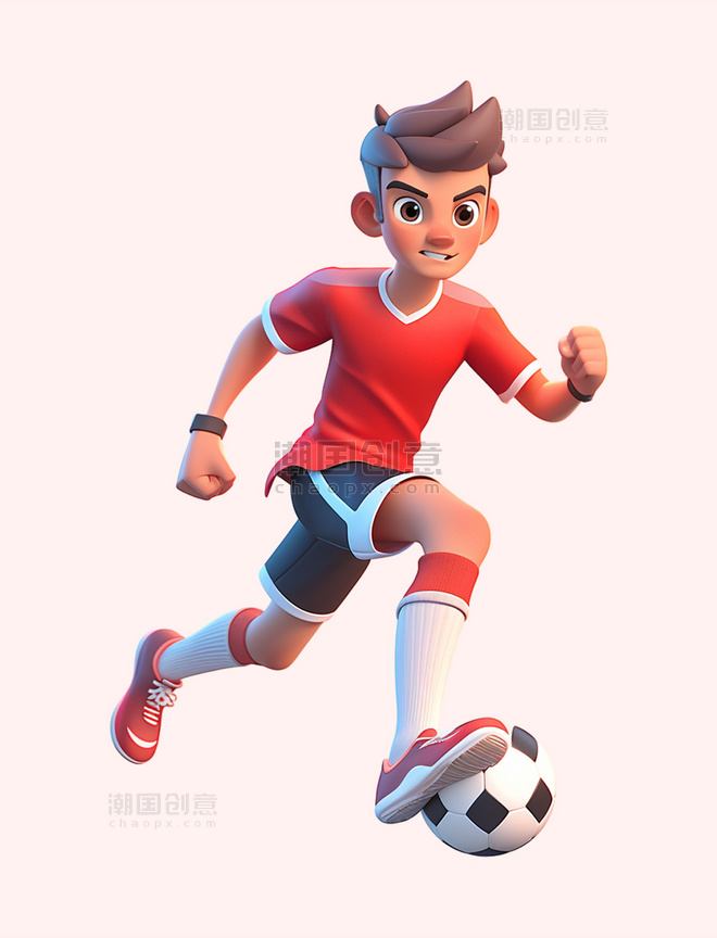 亚运会3D立体人物竞技比赛红衣男孩踢足球