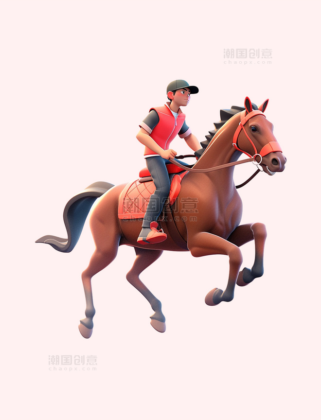 亚运会3D人物竞技比赛骑马的红衣男人元素