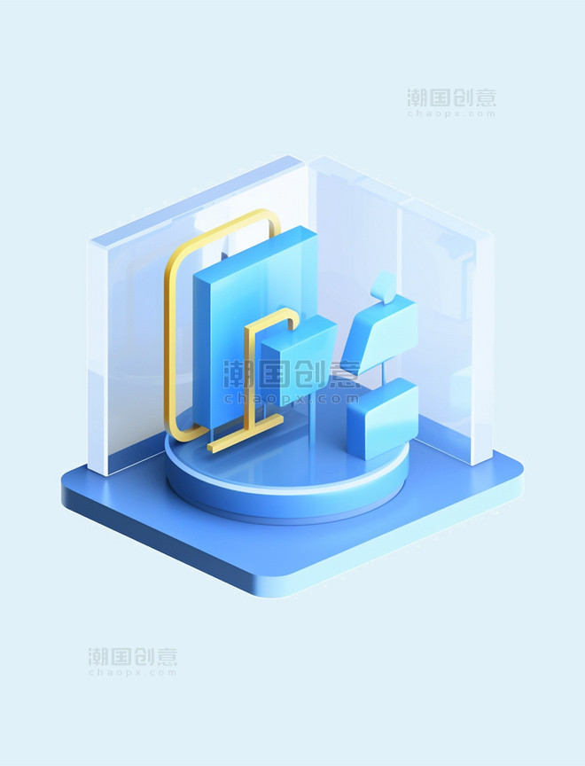 3D立体图标蓝色玻璃互联网科技免抠元素