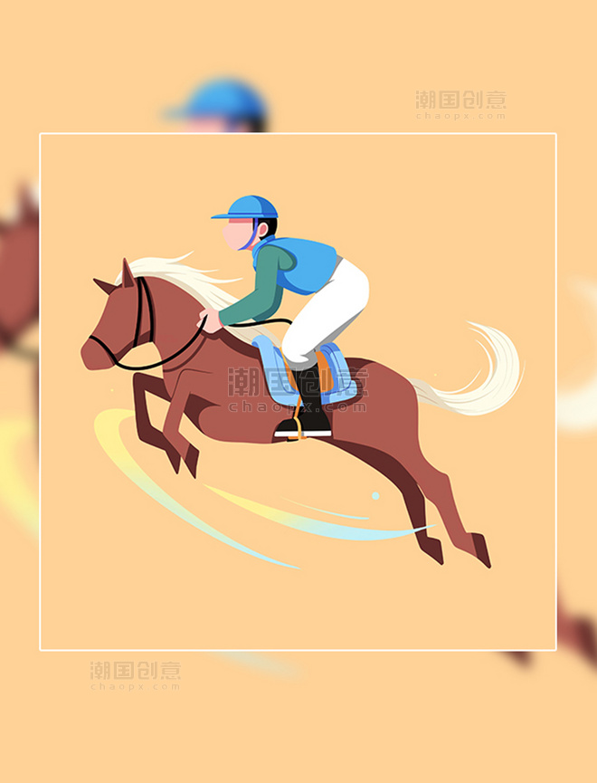 卡通手绘亚运会运动员骑马比赛扁平运动体育竞技比赛