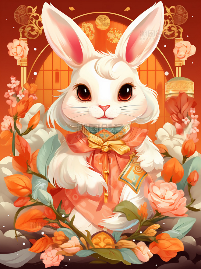 中国传统节日扁平插画兔子插图中秋节