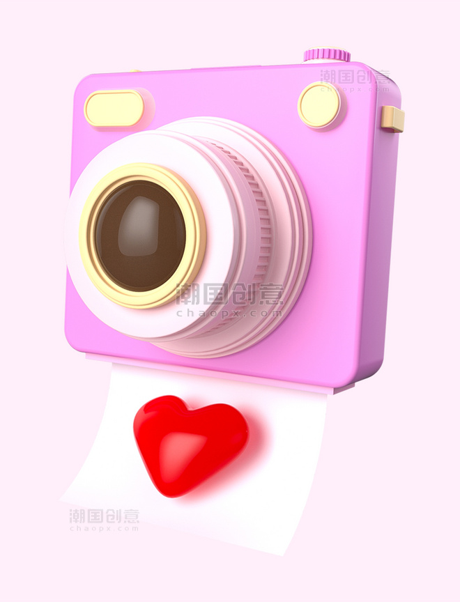 C4D3D立体装饰相机爱心icon