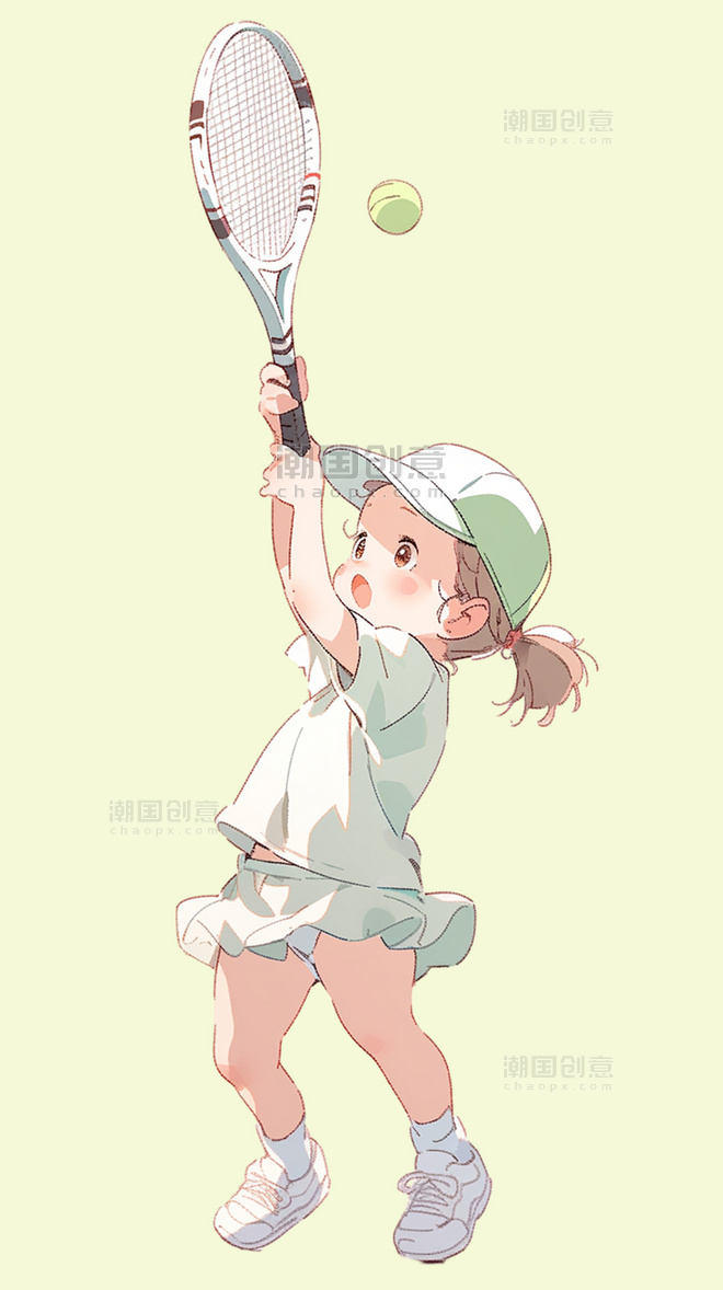 可爱小女孩戴网球帽打网球