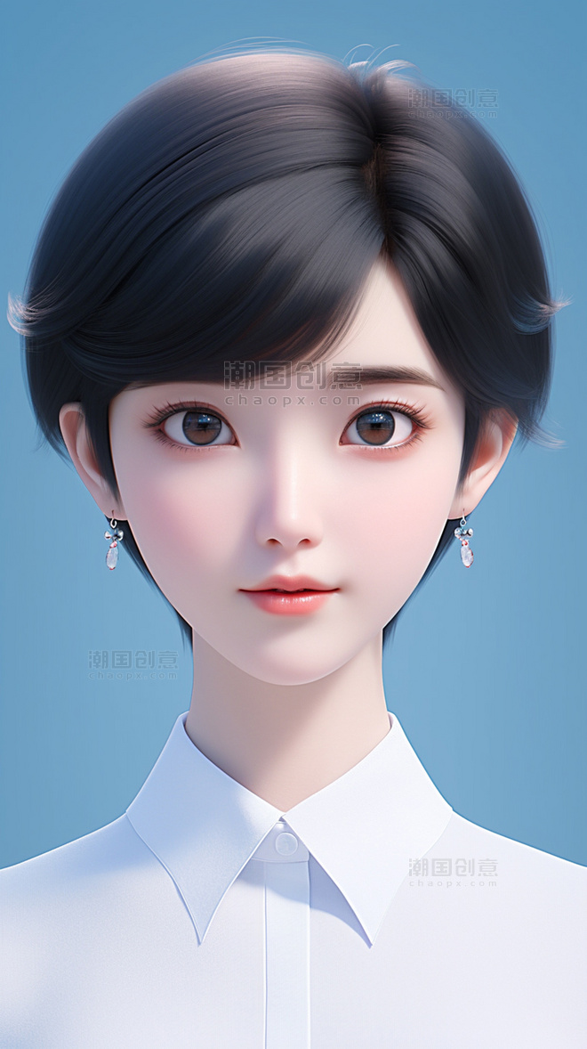 3D美女人物证件照半身照图片_潮国创意