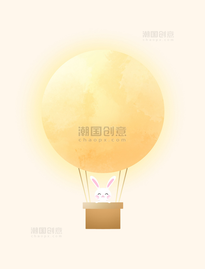 中秋节传统节日月亮热气球玉兔兔子