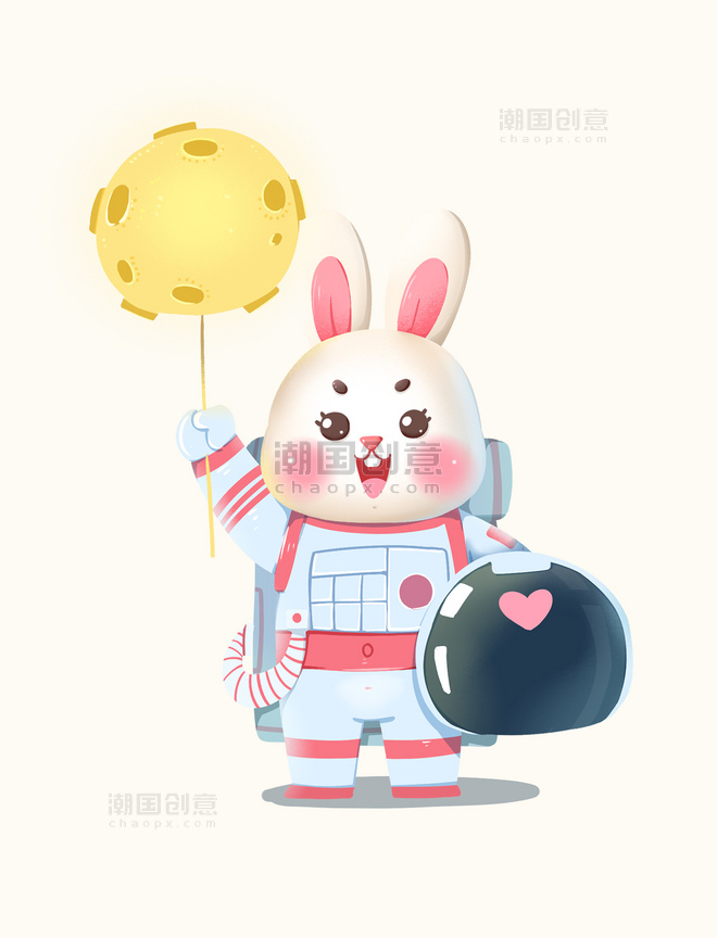兔年中秋中秋节拟人月兔玉兔兔子宇航员