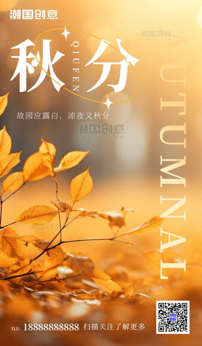 秋分节气问候祝福黄色简约摄影风AIGC广告宣传海报