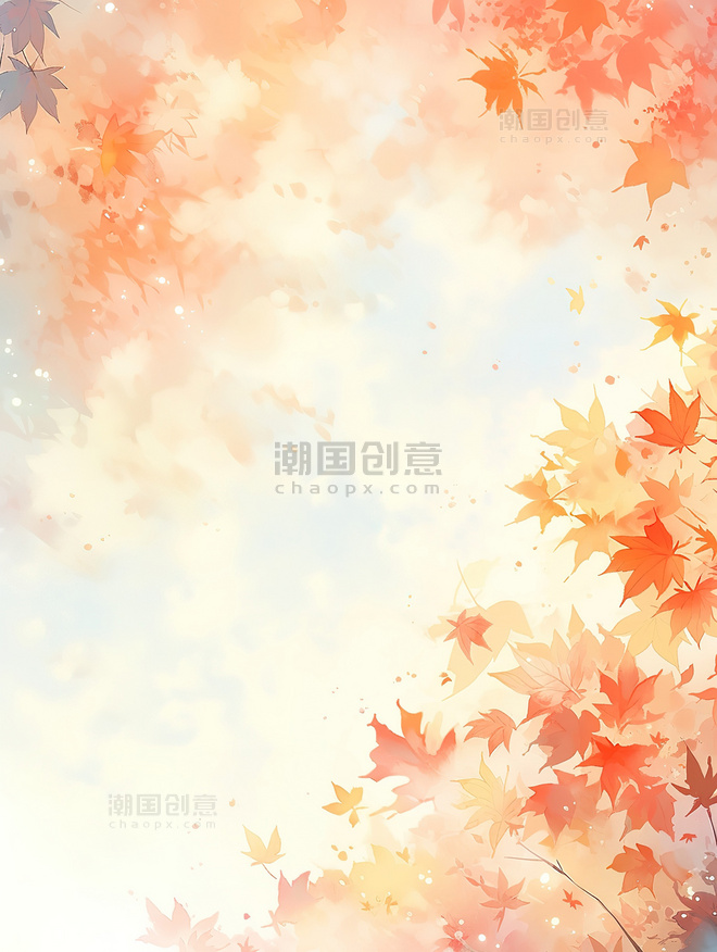 晴朗蓝天下秋天的枫叶插画