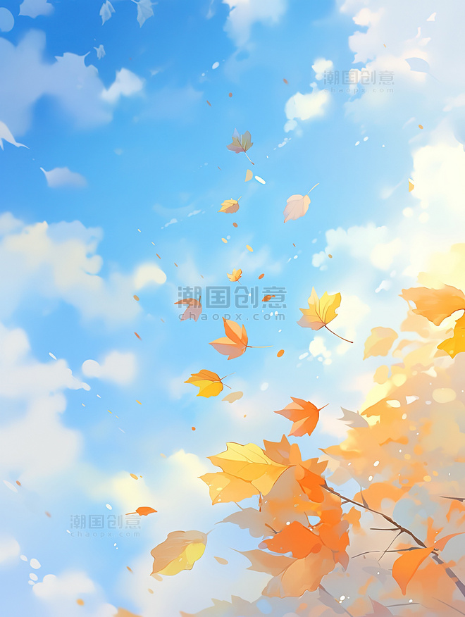 秋分蓝天下秋天的枫叶插画