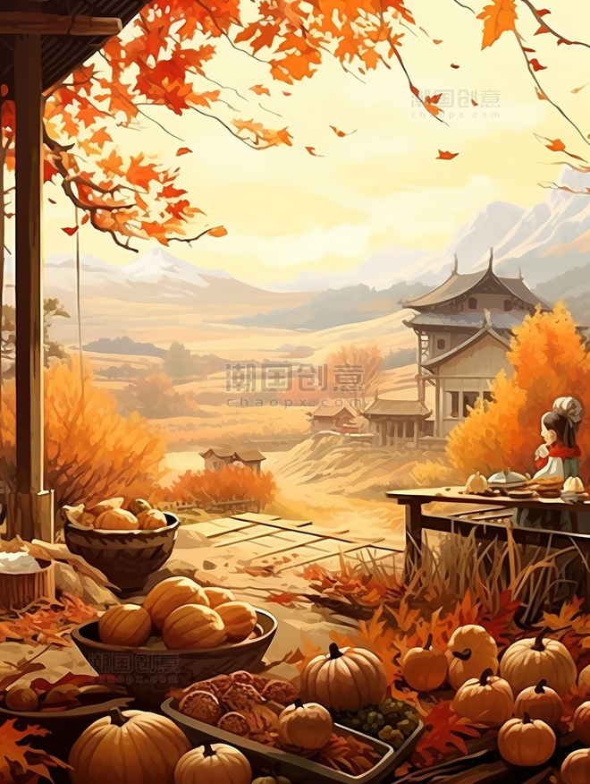秋收景象丰收的插画图