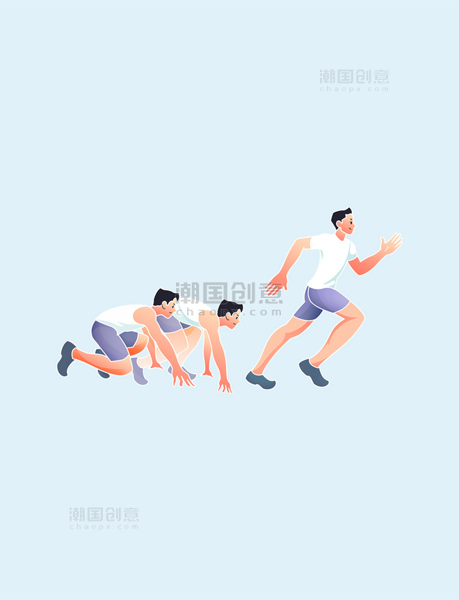 体育运动会跑步比赛中国风插画元素