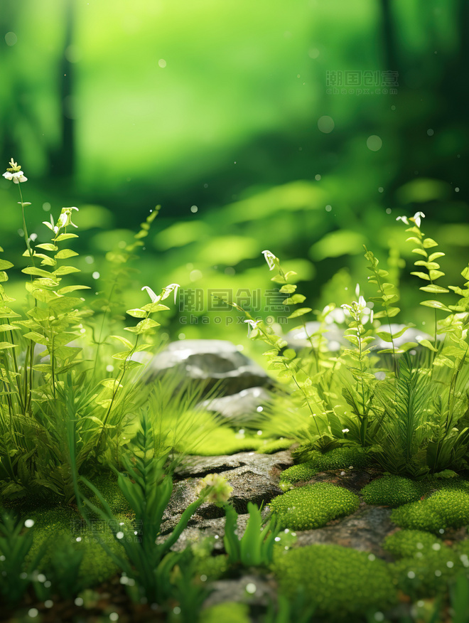 苔藓绿草蕨类植物清新绿色背景摄影图