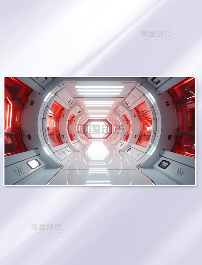 数码产品红色高科技隧道感展台背景