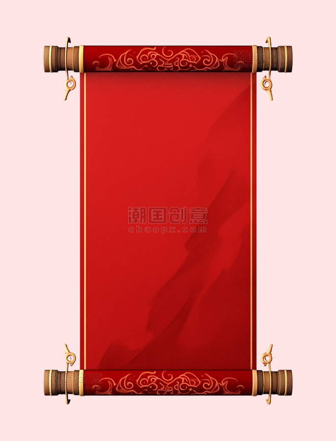 手绘新年卷轴中国红画布元素