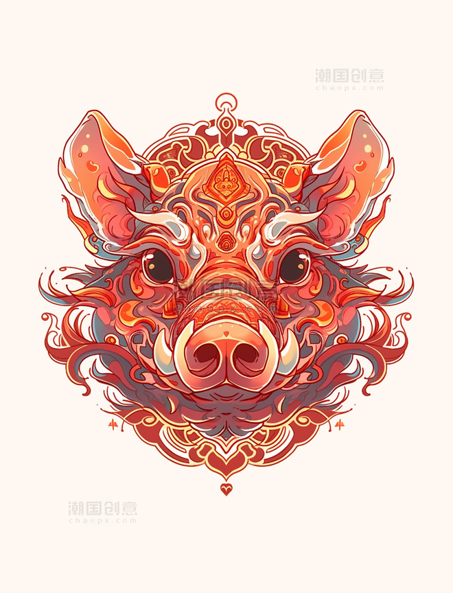 十二生肖猪色彩猪年猪头动物