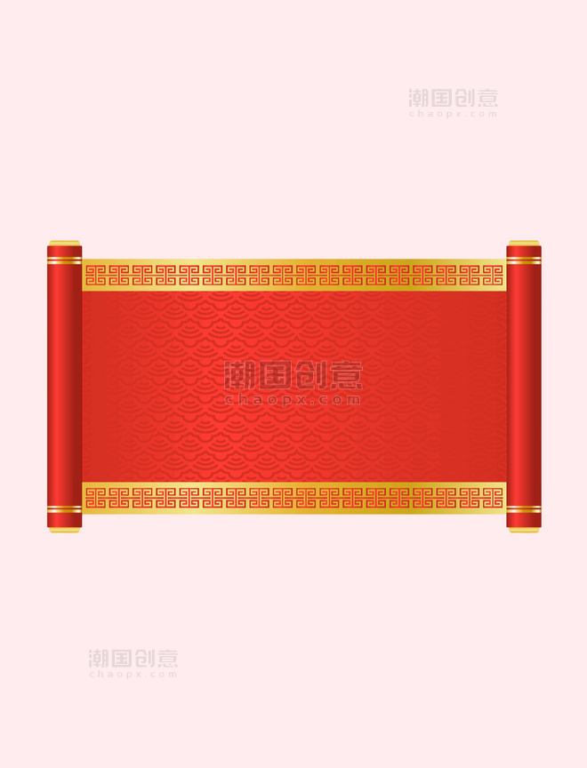 中式春节新年节日卷轴装饰边框元素