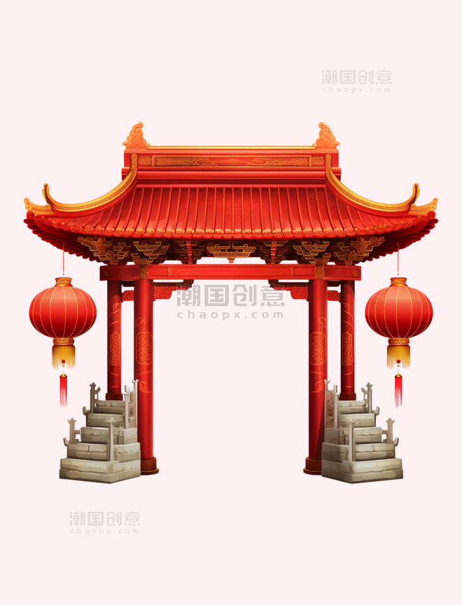 中国风中式建筑门楼节日装饰复古元素