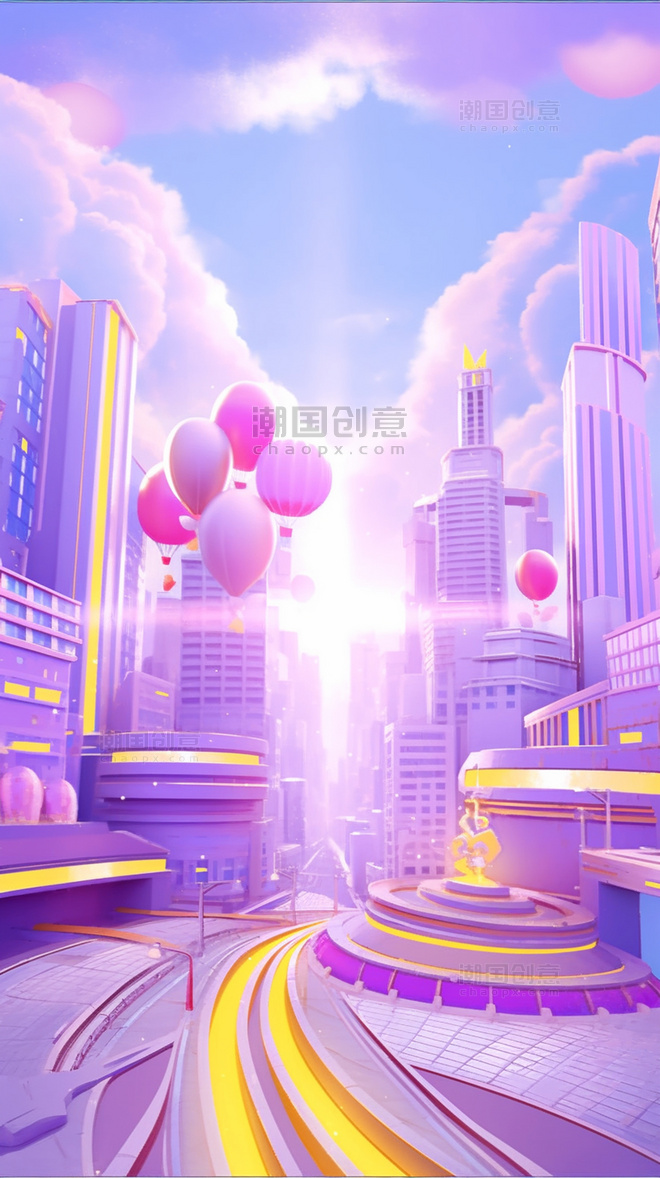 紫色潮流双11未来城市伸展电商立体展台背景
