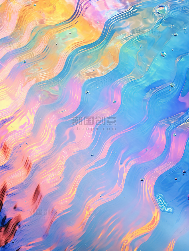彩虹色表面的水天青石朋克背景油彩