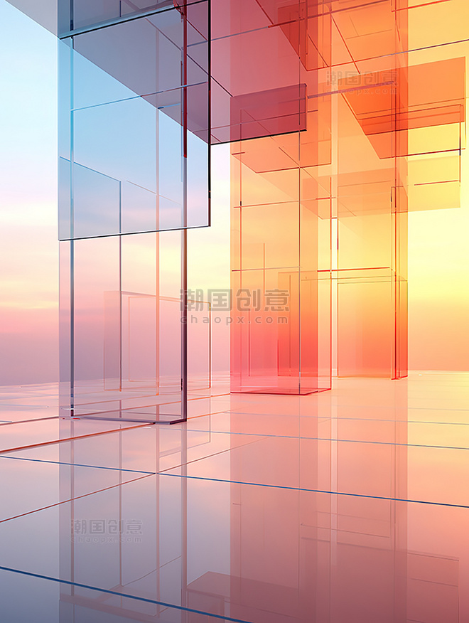 半透明彩色渐变玻璃PPT背景抽象