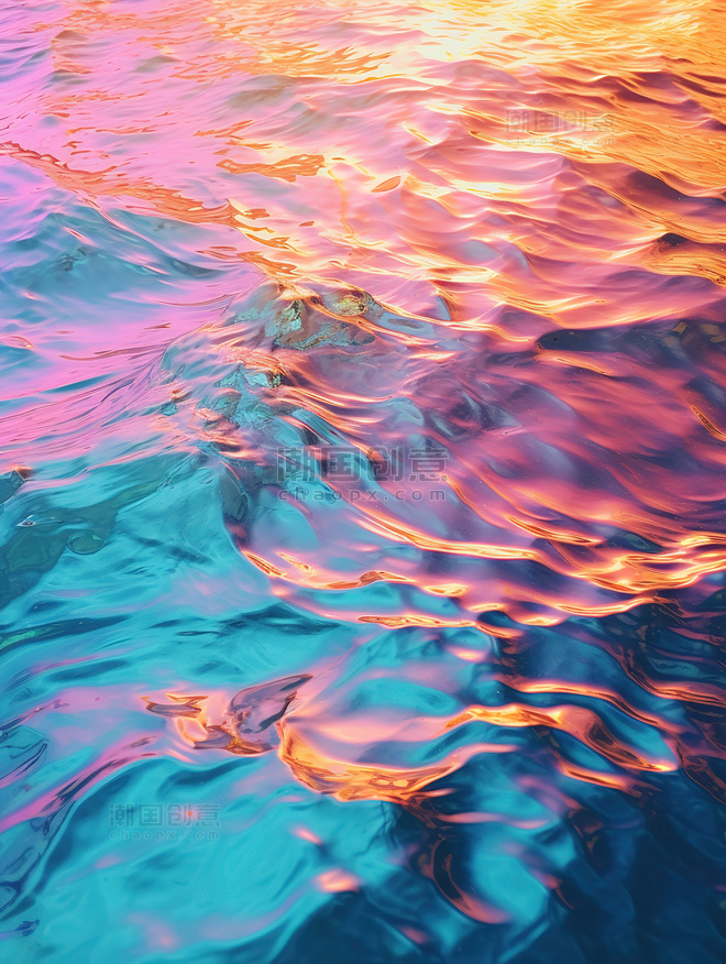 彩虹色表面的水天青石朋克背景海面彩色