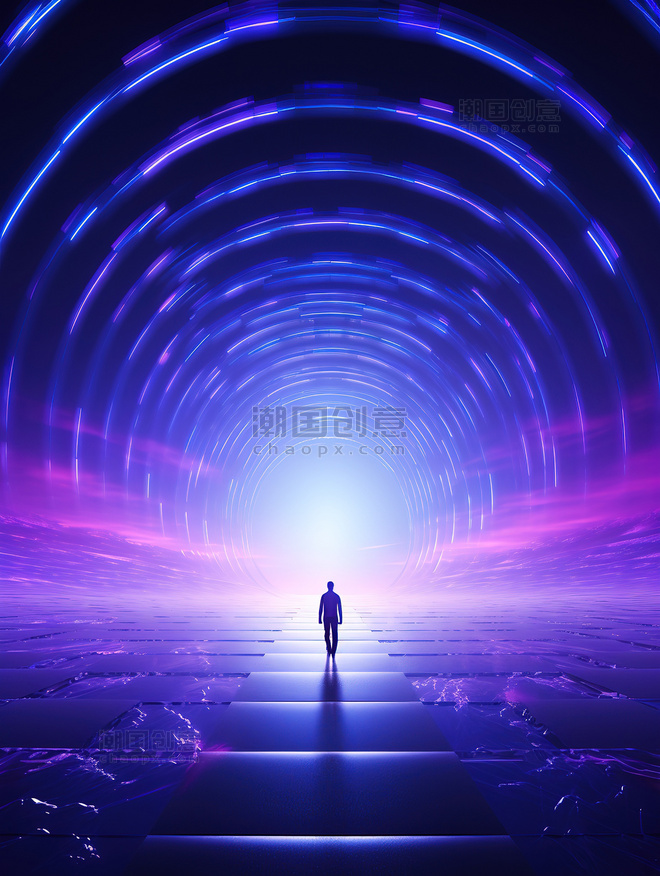 紫色未来隧道背景科幻赛博朋克年会抽象