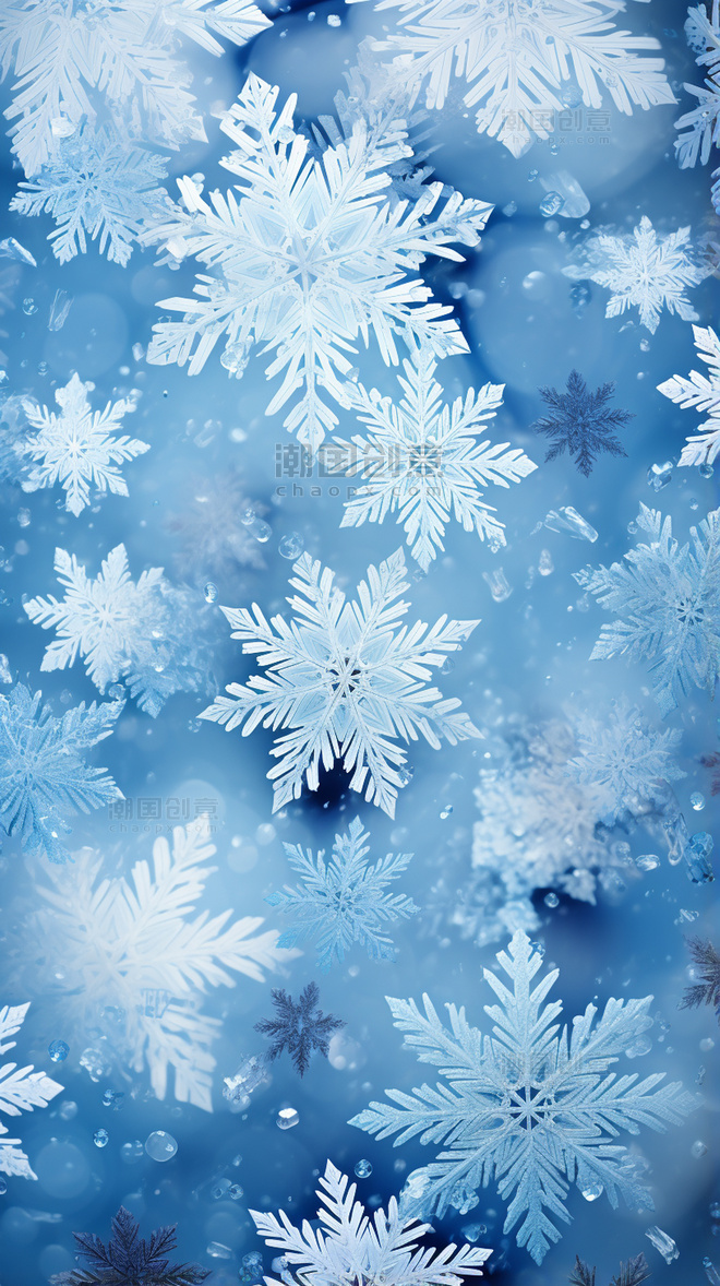 蓝色冬天立冬小雪节气雪花晶莹底纹背景