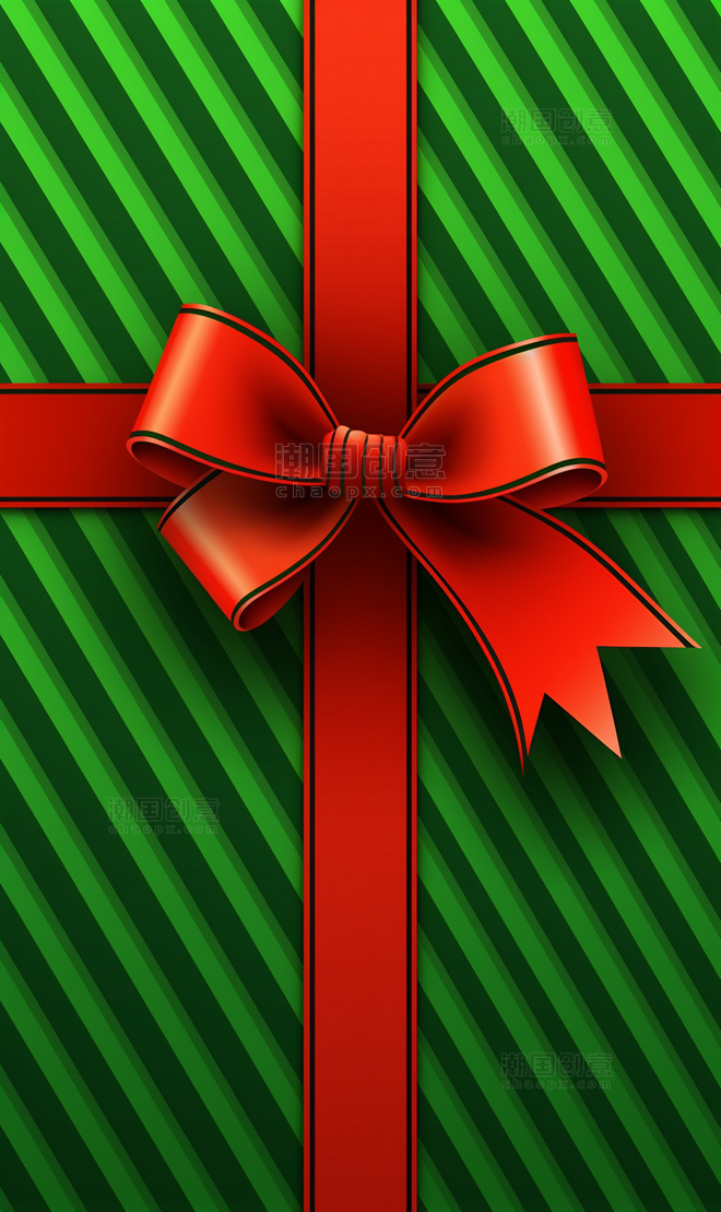 圣诞节绿色条纹红色蝴蝶结礼物礼盒竖版背景