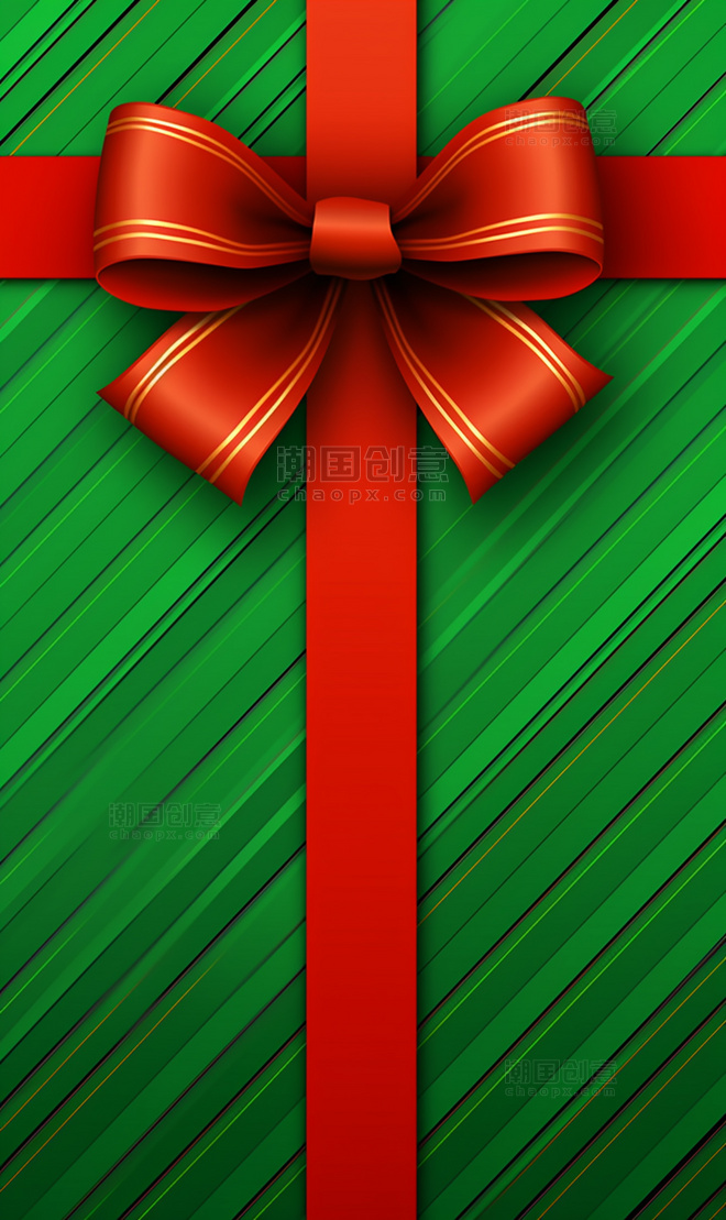 绿色条纹红色蝴蝶结礼盒背景圣诞节圣诞