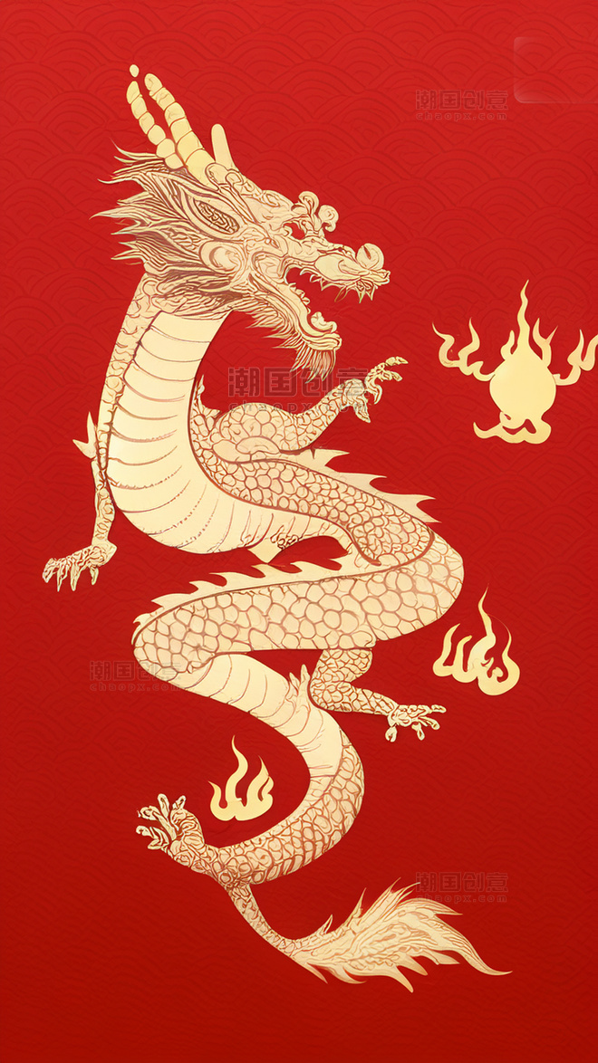 红色中国风喜庆新年通用底纹通用背景龙年春节新春龙