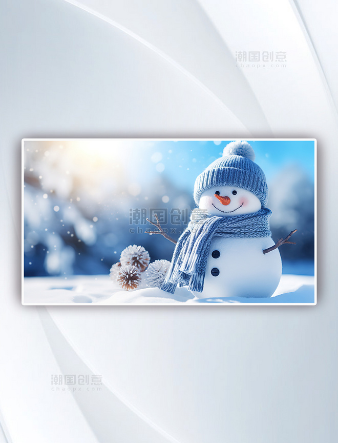 雪地上的雪人冬天雪花景色背景圣诞节元旦冬季