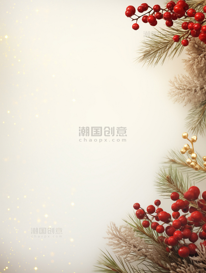 松树圣诞节简约装饰边框背景 