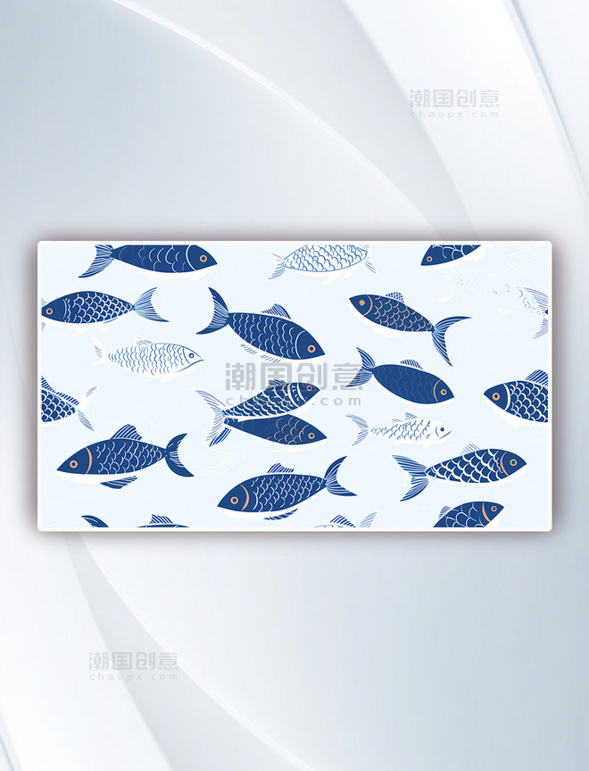 蓝色和白色的鱼图案背景