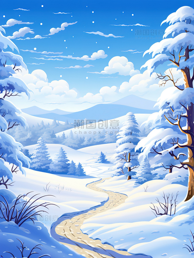 冬季风景白雪节气插画冬天雪地雪景