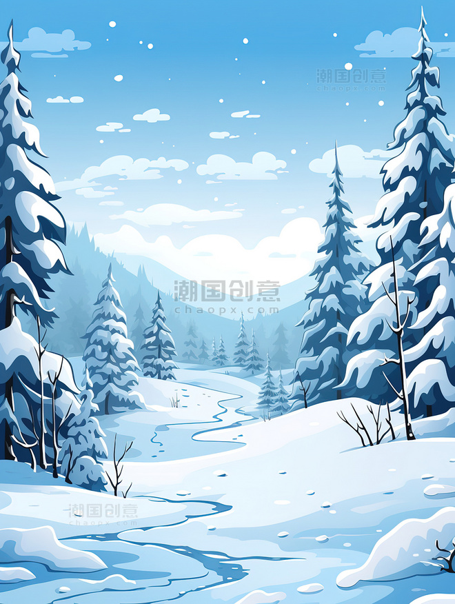 冬季风景白雪节气海报插画冬天雪地雪景