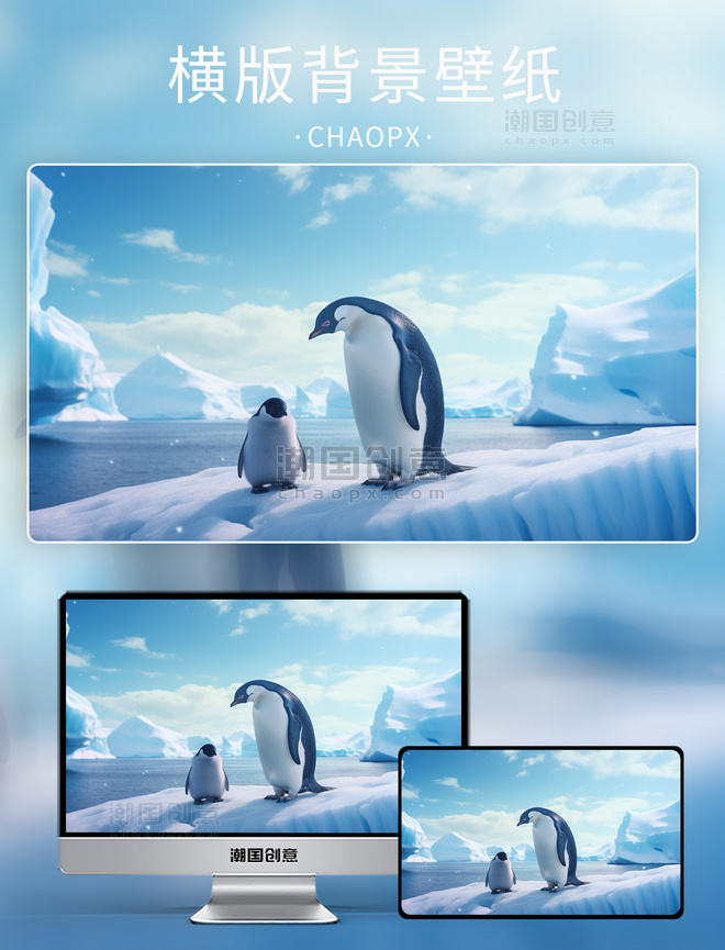 南极企鹅动物冬季背景冬天冬季