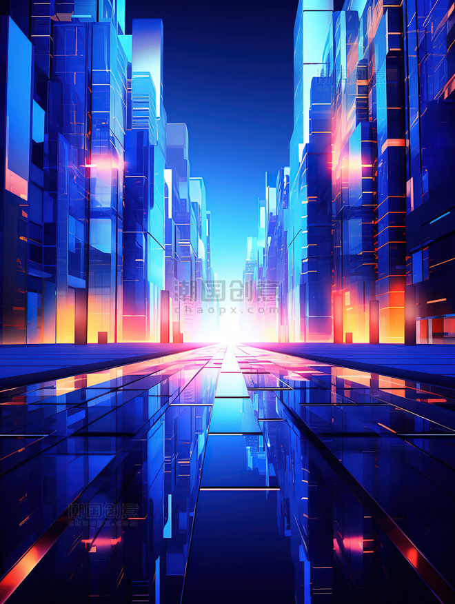 未来的摩天大楼蓝色城市插画