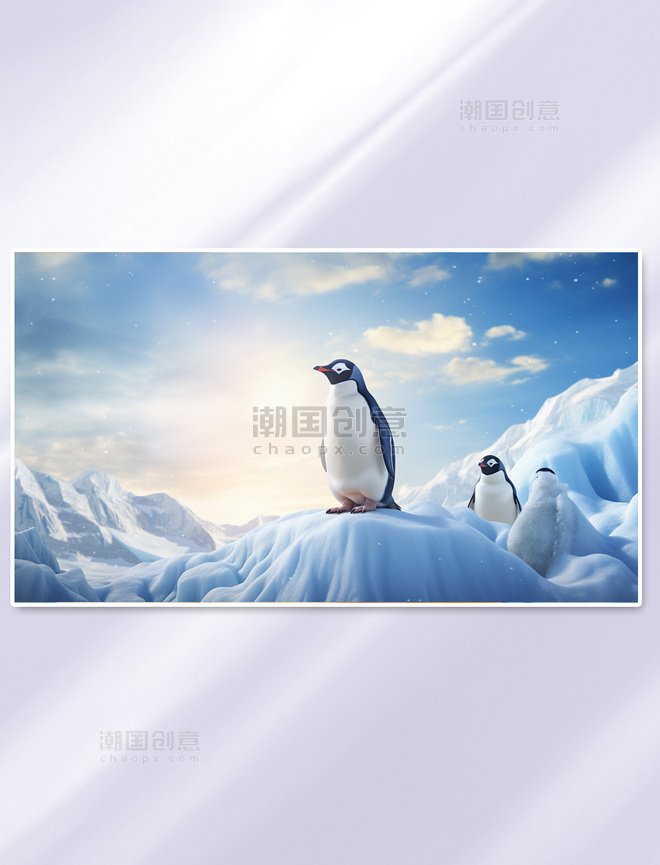 雪山冬季南极企鹅动物背景冬天北极