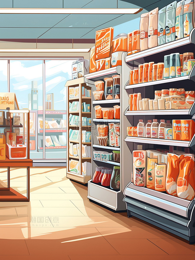 超市食物货架购物扁平风插画